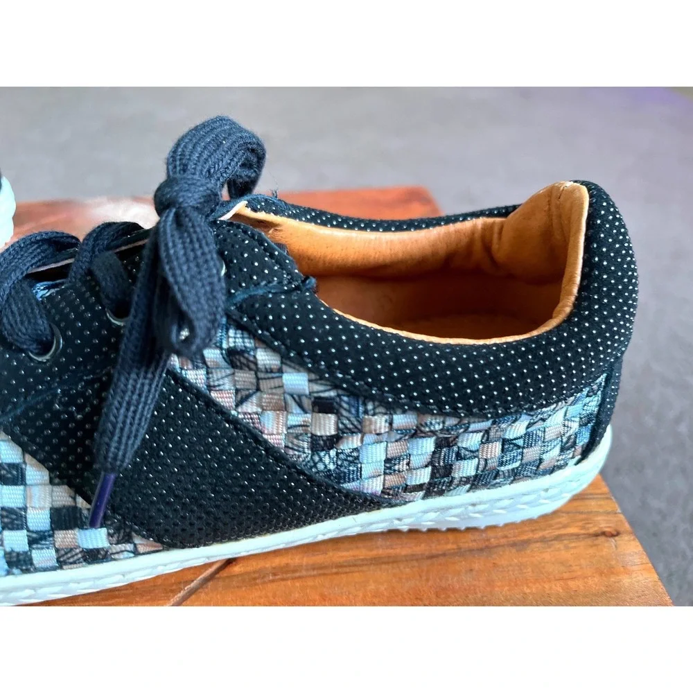 Bernie Mev Womens‎ Black Woven Dotted Low Top Sneakers Size 38/7 Lace Up Shoes